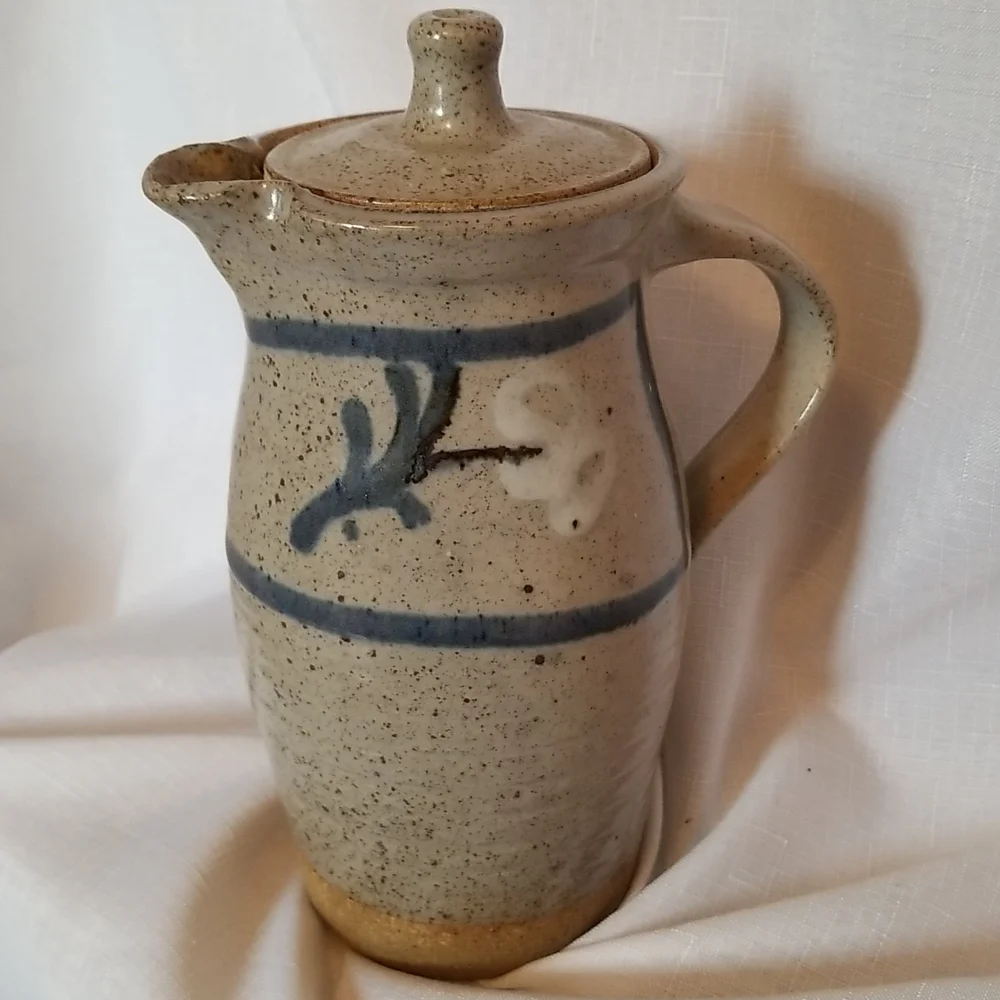 Vintage Handcrafted Ceramic Vase with Blue and Brown Accents
